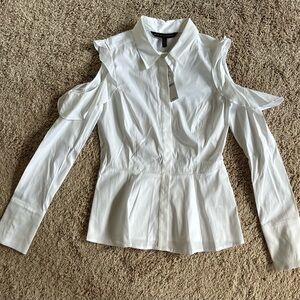NWT! White House Black Market Long Sleeves Open Shoulder White Poplin Top / Sz 2